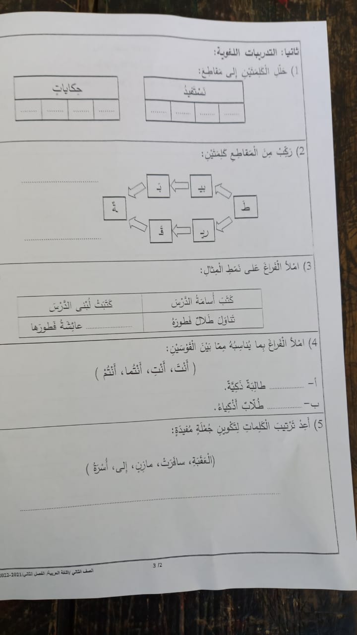 2 بالصور امتحان لغة عربية نهائي للصف الثاني الفصل الثاني 2022 نموذج A وكالة.jpg